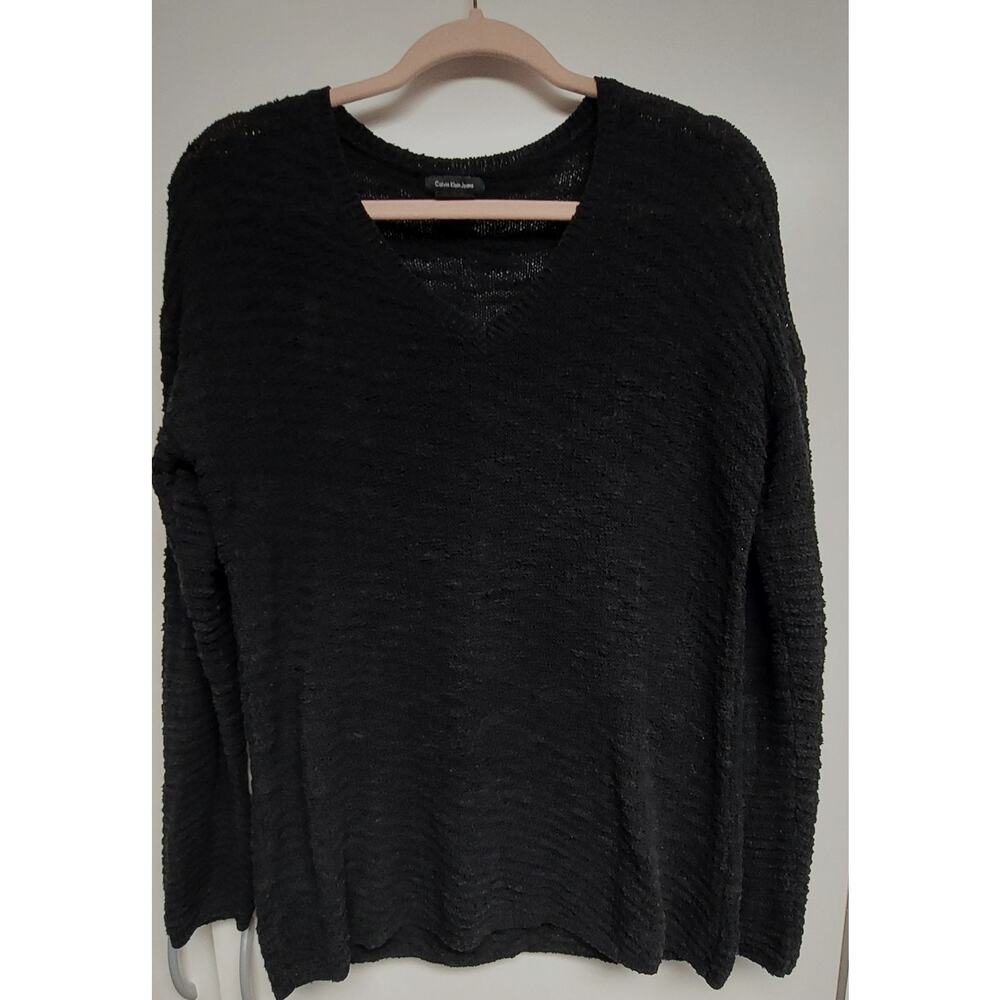 Calvin Klein Jeans Textured Knit Long Sleeved Black Sweater Size Womens Medium
